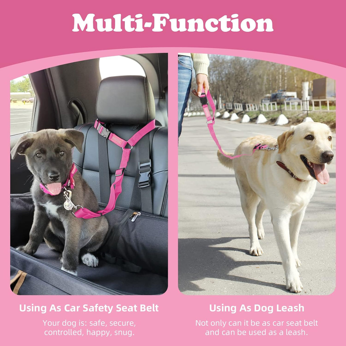 Secure Your Pet with Our Durable 2 Pack Dog Seat Belt for Cars - Adjustable Nylon Safety Straps in Pink