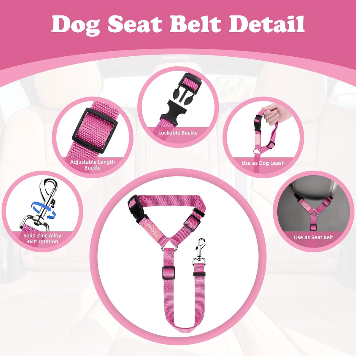 Secure Your Pet with Our Durable 2 Pack Dog Seat Belt for Cars - Adjustable Nylon Safety Straps in Pink