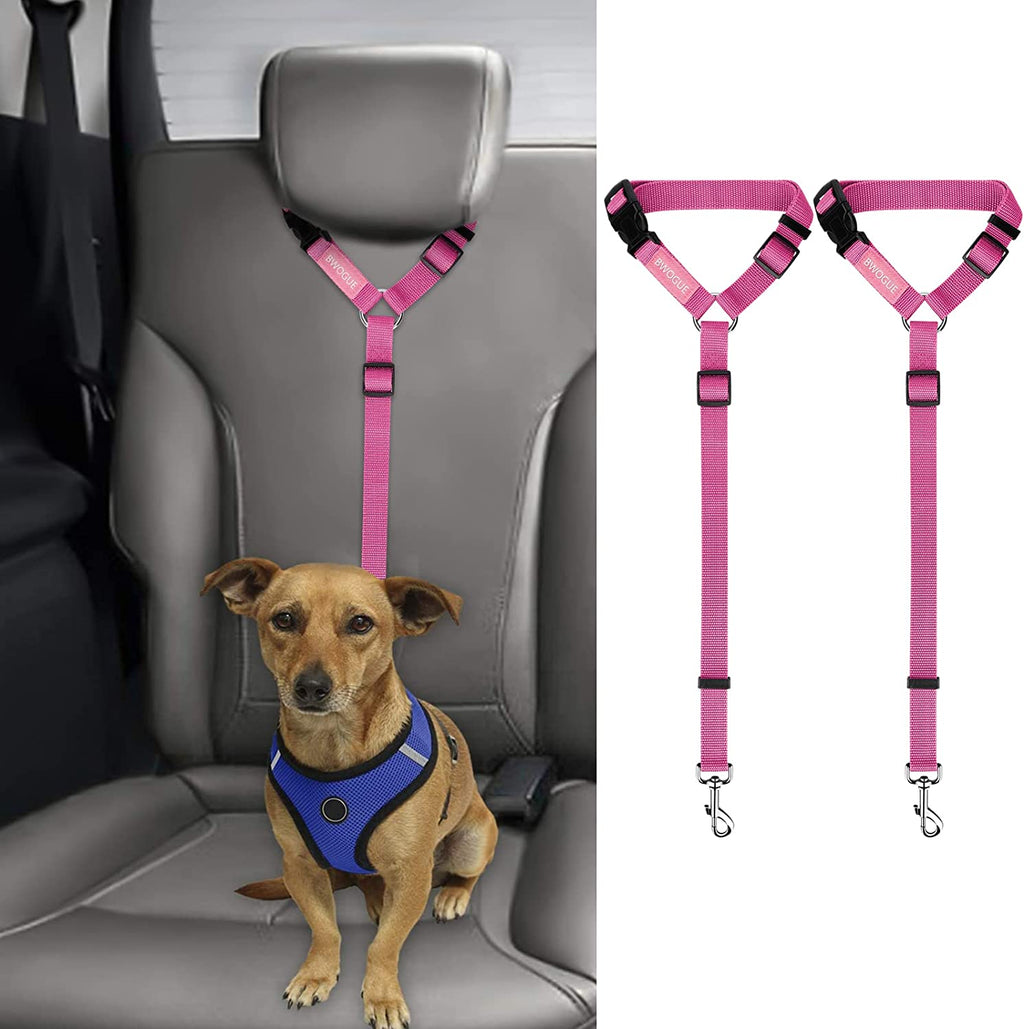 Secure Your Pet with Our Durable 2 Pack Dog Seat Belt for Cars - Adjustable Nylon Safety Straps in Pink